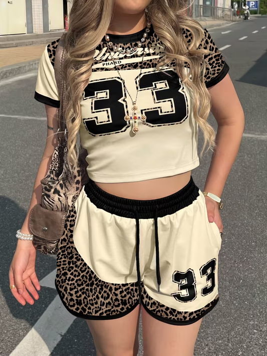 Women's Short-Sleeved Cropped Top and Shorts Set