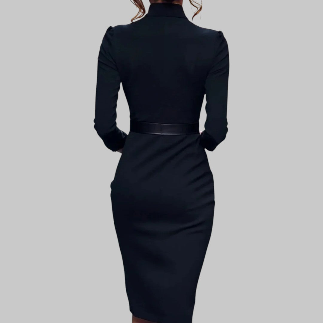 Women’s Belted Collared Midi Dress