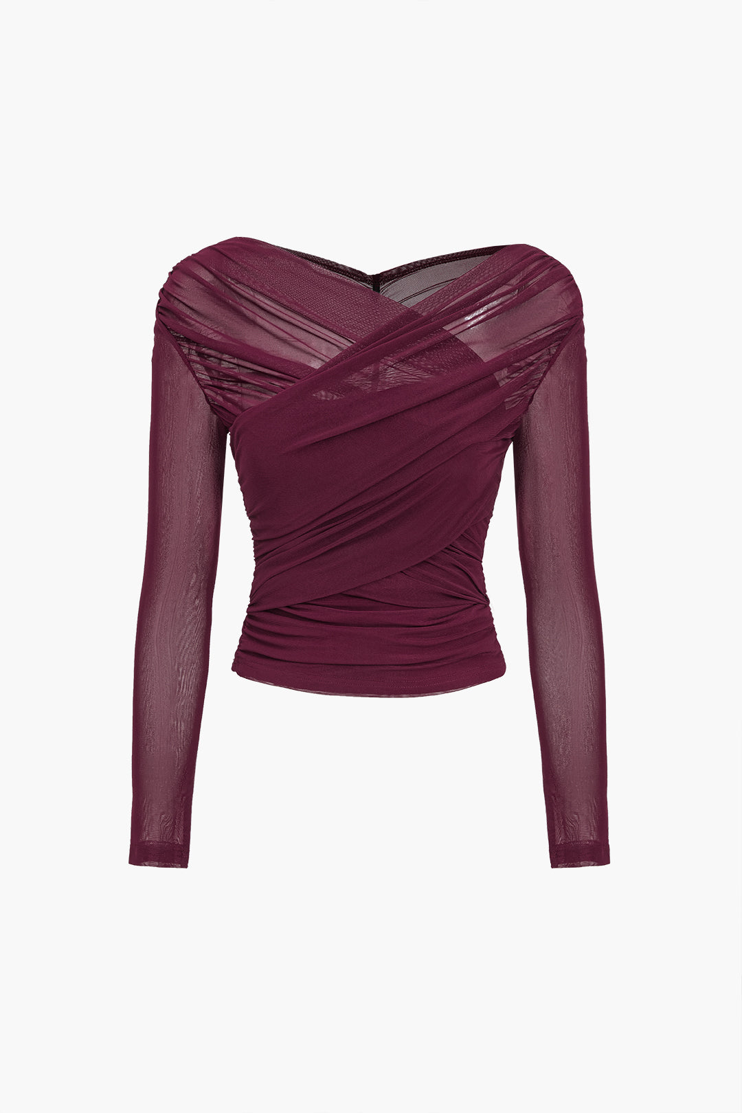 Women’s Ruched Mesh Long Sleeve Crop Top