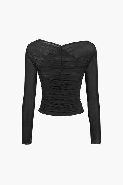 Women’s Ruched Mesh Long Sleeve Crop Top