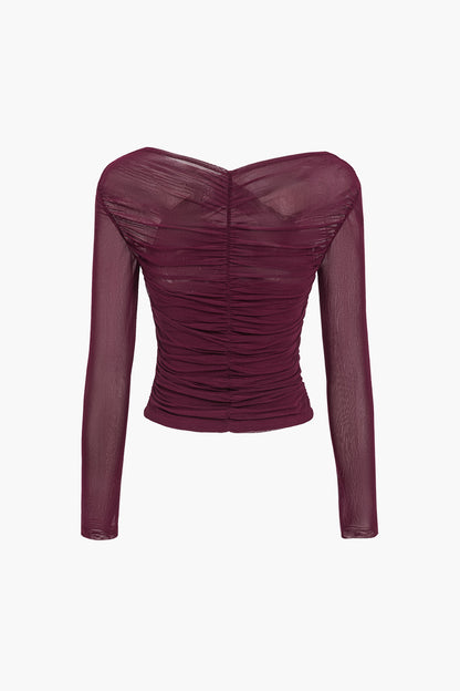 Women’s Ruched Mesh Long Sleeve Crop Top
