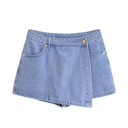 Women Denim Two Piece Set with Cropped Top and Mini Skort