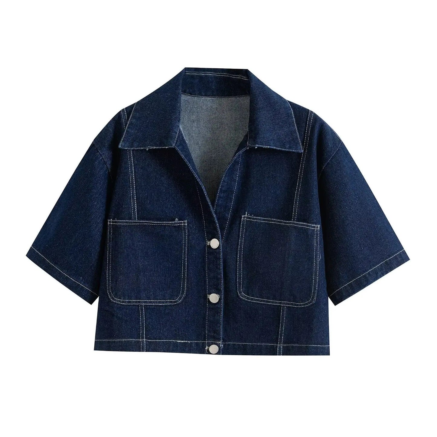 Women Denim Two Piece Set with Cropped Top and Mini Skort