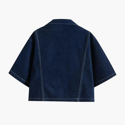 Women Denim Two Piece Set with Cropped Top and Mini Skort