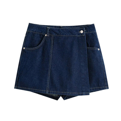 Women Denim Two Piece Set with Cropped Top and Mini Skort