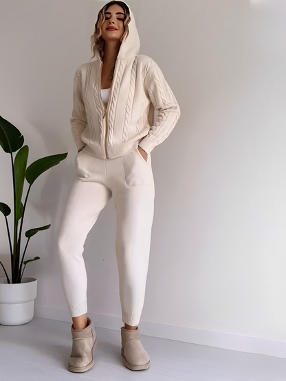 Women’s Cable Knit Zip Jacket Jogger Set