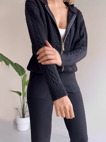 Women’s Cable Knit Zip Jacket Jogger Set