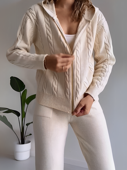 Women’s Cable Knit Zip Jacket Jogger Set