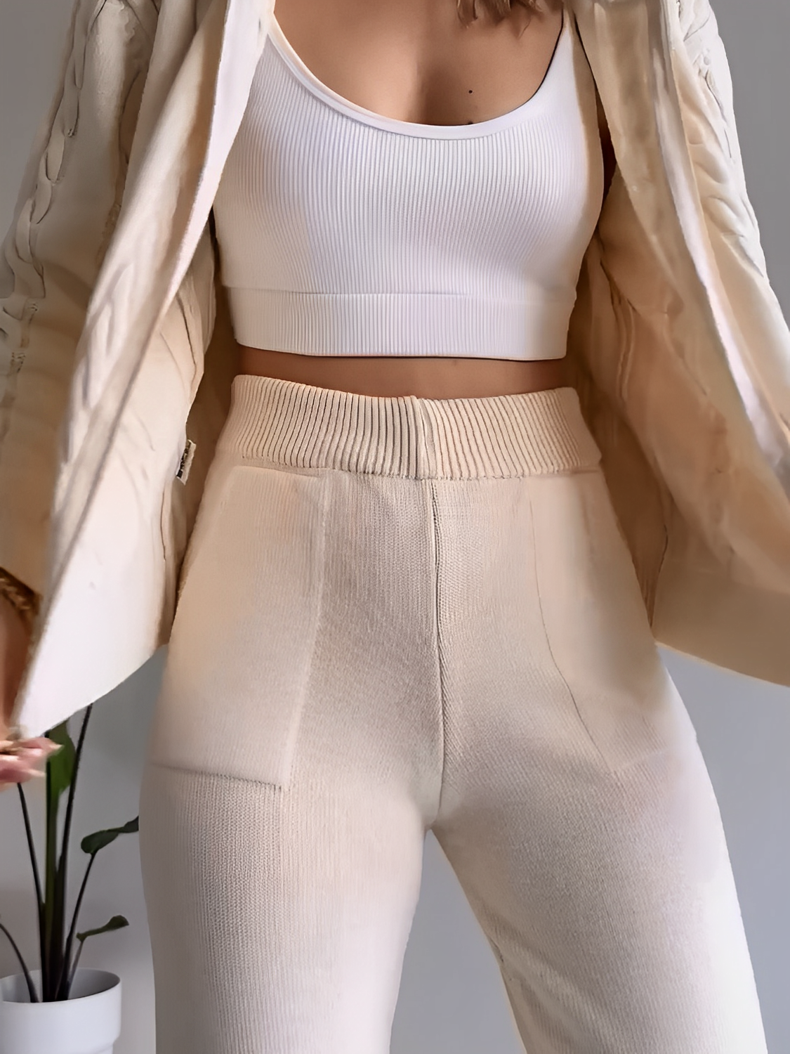 Women’s Cable Knit Zip Jacket Jogger Set