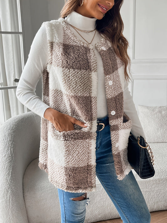 Women’s Checked Fleece Vest