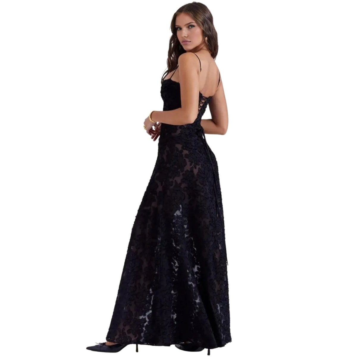 Women’s Corset Maxi Dress with Lace-Up Back