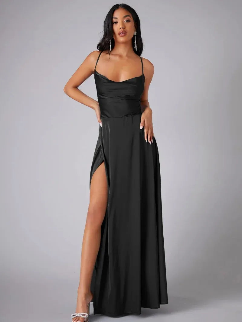 Women’s Cowl Neck Slit Maxi Dress