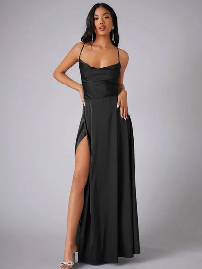 Women’s Cowl Neck Slit Maxi Dress