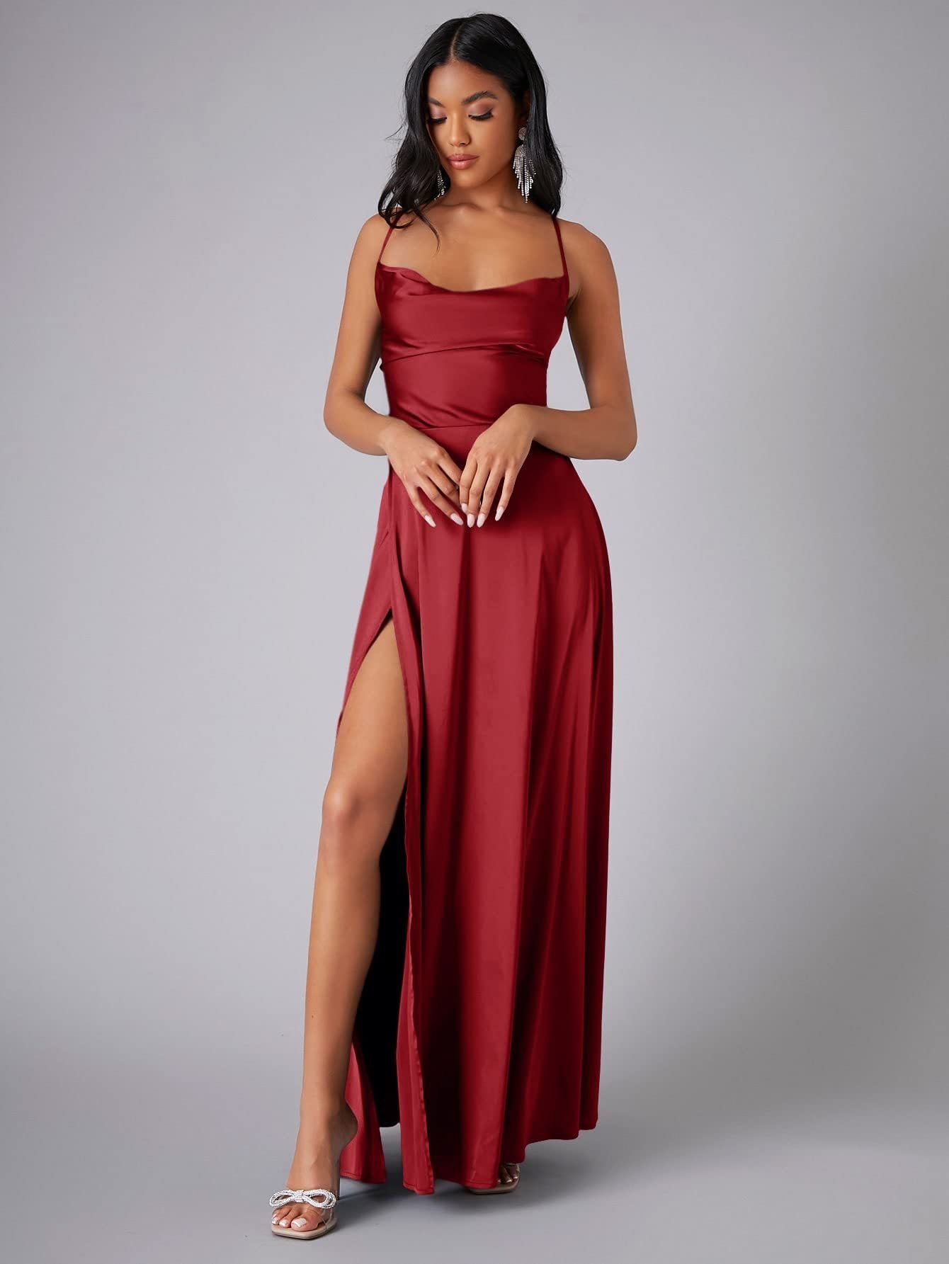 Women’s Cowl Neck Slit Maxi Dress