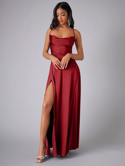 Women’s Cowl Neck Slit Maxi Dress