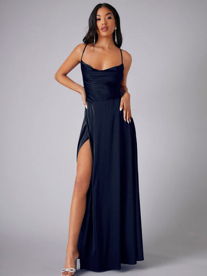 Women’s Cowl Neck Slit Maxi Dress