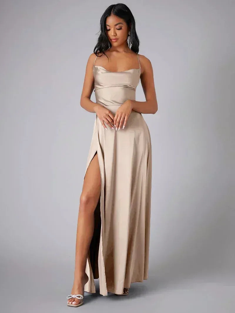 Women’s Cowl Neck Slit Maxi Dress