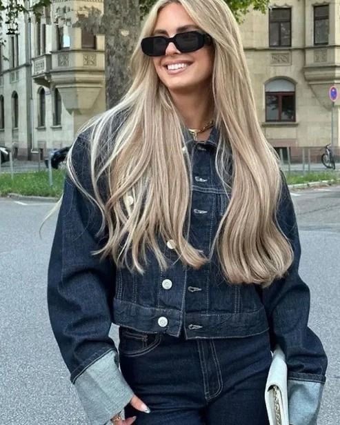 Women’s Cropped Denim Jacket Wide Leg Jeans Set