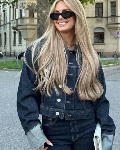 Women’s Cropped Denim Jacket Wide Leg Jeans Set