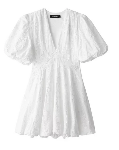 Women’s Embroidered Mini Dress with Short Puff Sleeves