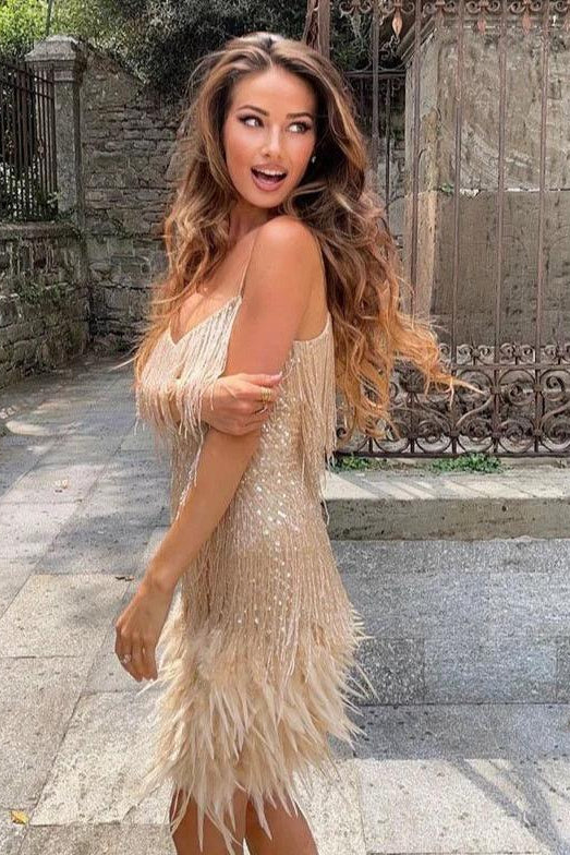 Women’s Fringe Feather Mini Dress