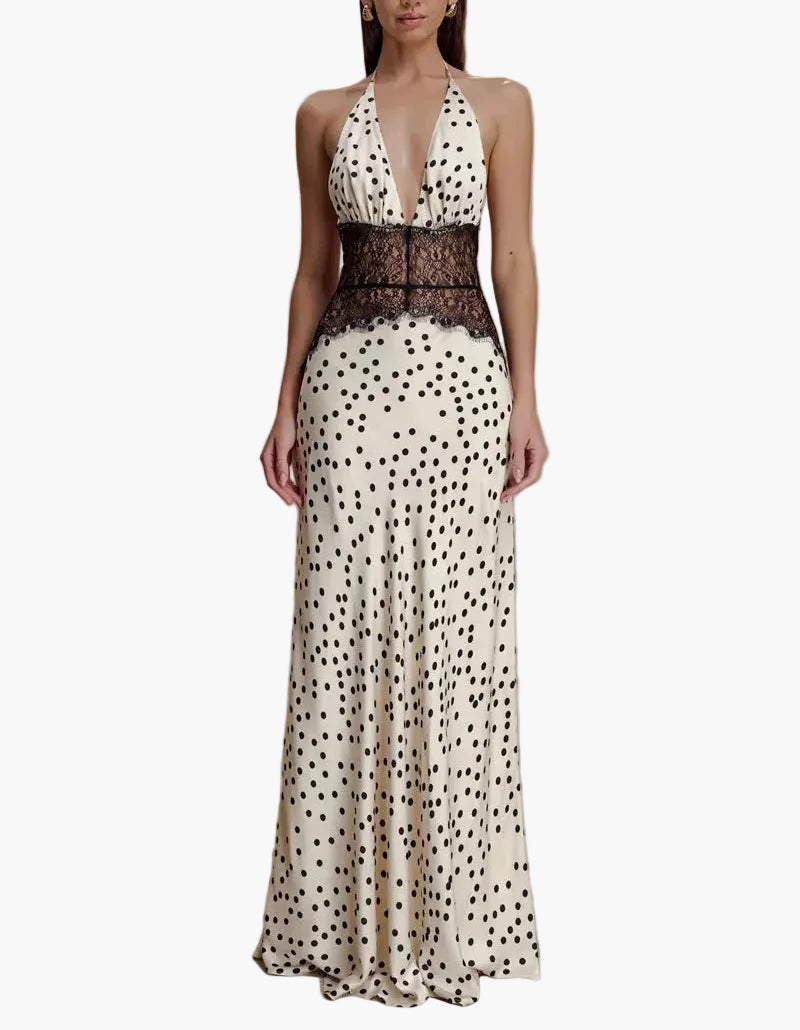 Women’s Halter Neck Polka Dot Maxi Dress