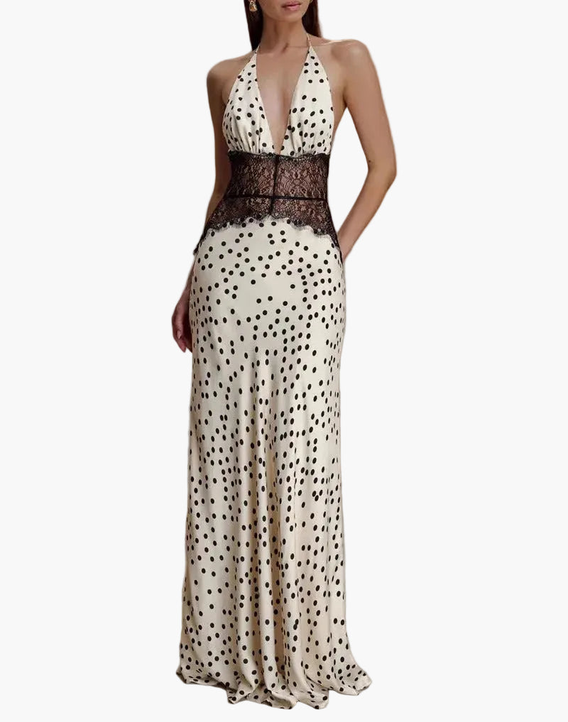Women’s Halter Neck Polka Dot Maxi Dress
