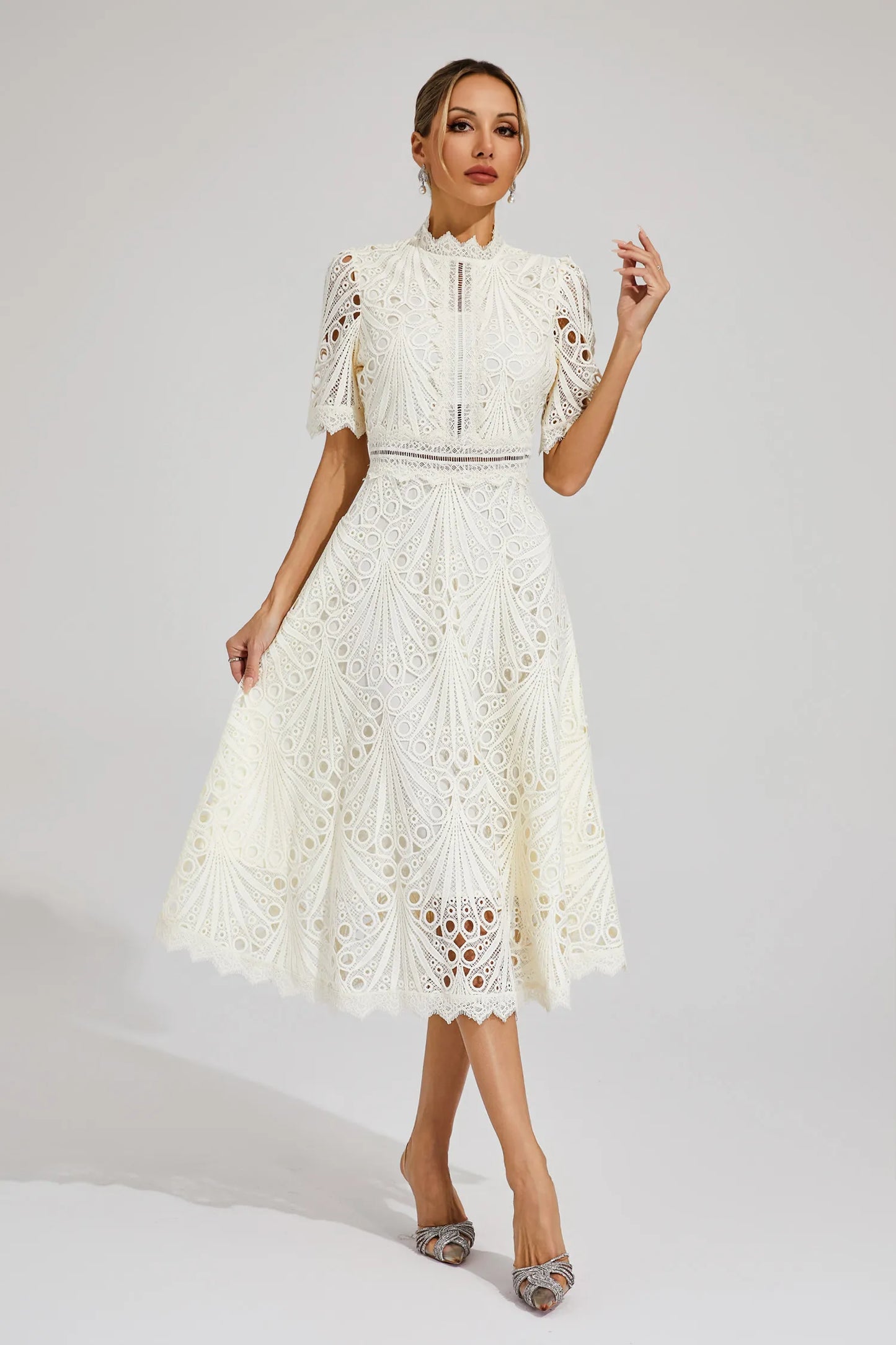 Women’s Lace Midi Dress with High Neck