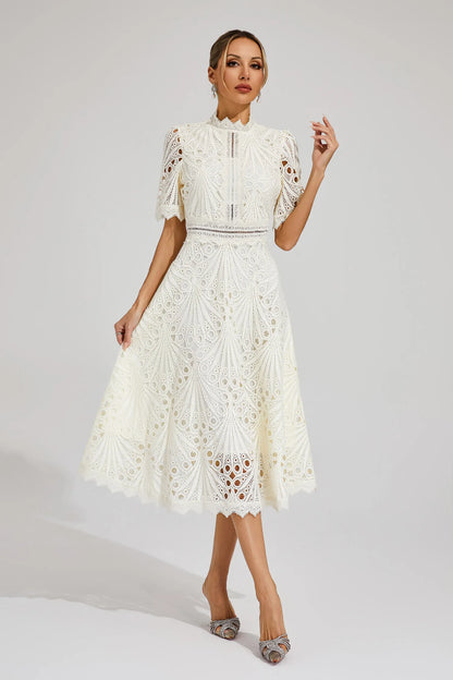 Women’s Lace Midi Dress with High Neck