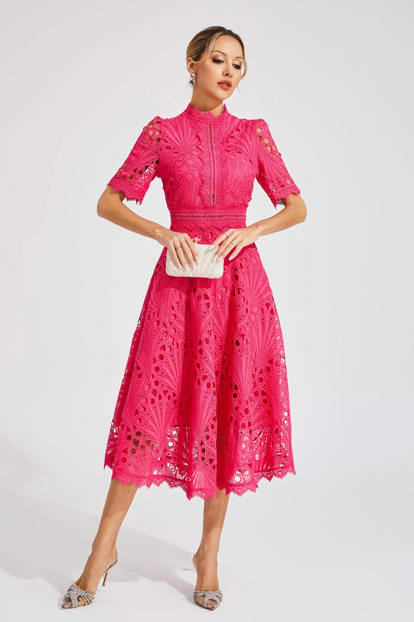 Women’s Lace Midi Dress with High Neck