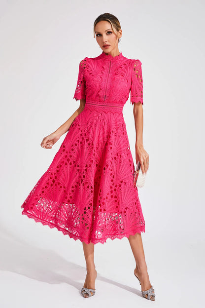 Women’s High Neck Lace Midi Dress