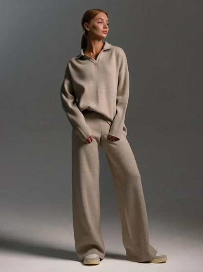 Women’s Lounge Set with Long Sleeve Top and Wide Leg Pants