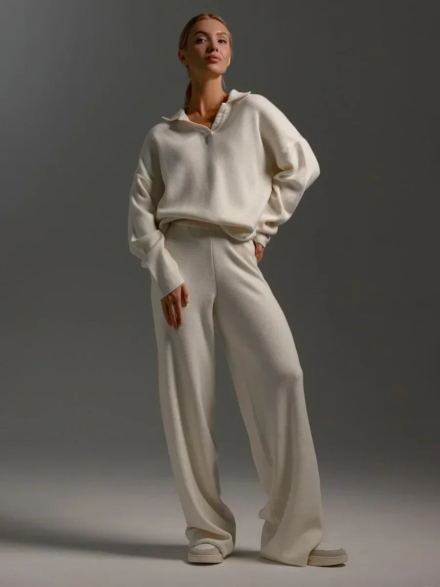 Women’s Lounge Set with Long Sleeve Top and Wide Leg Pants