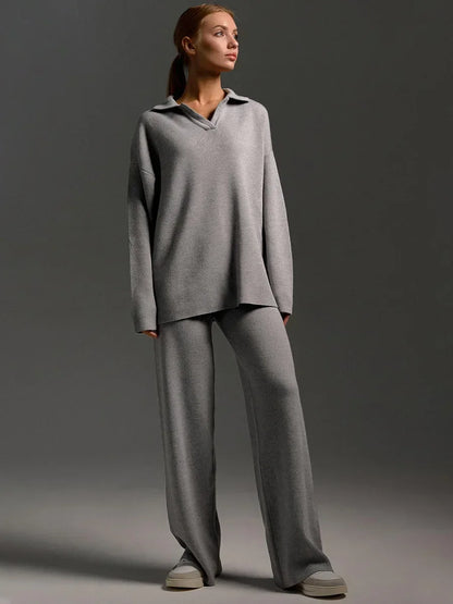 Women’s Lounge Set with Long Sleeve Top and Wide Leg Pants