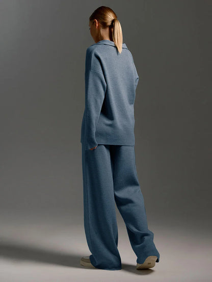 Women’s Lounge Set with Long Sleeve Top and Wide Leg Pants