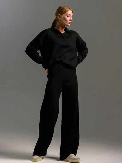 Women’s Lounge Set with Long Sleeve Top and Wide Leg Pants