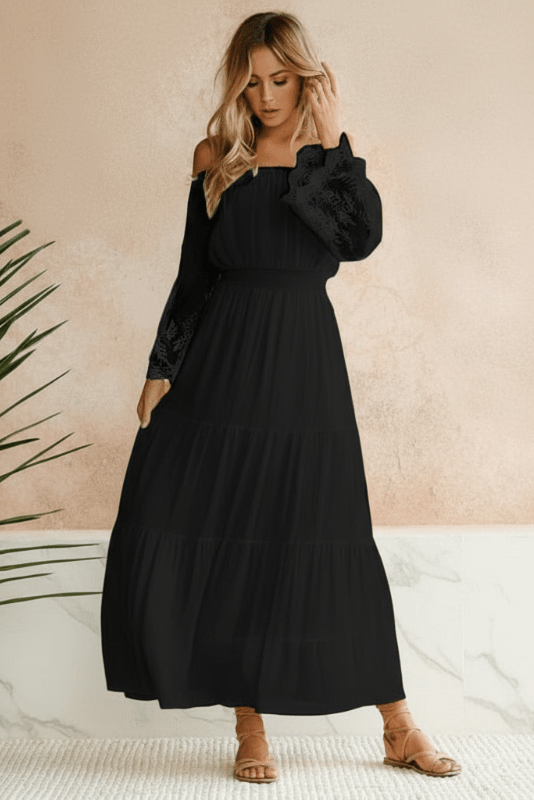 Women’s Off Shoulder Maxi Dress with Long Sleeves