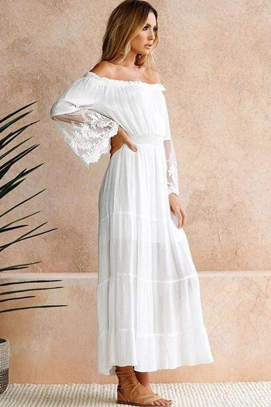 Women’s Off Shoulder Maxi Dress with Long Sleeves