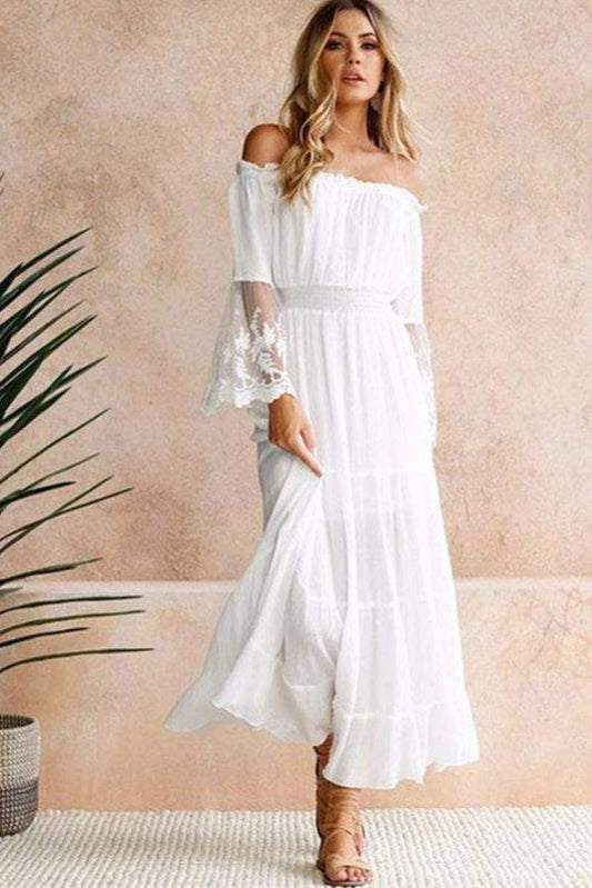 Women’s Off Shoulder Maxi Dress with Long Sleeves