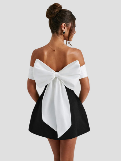 Women’s Off Shoulder Mini Dress with Bow Detail