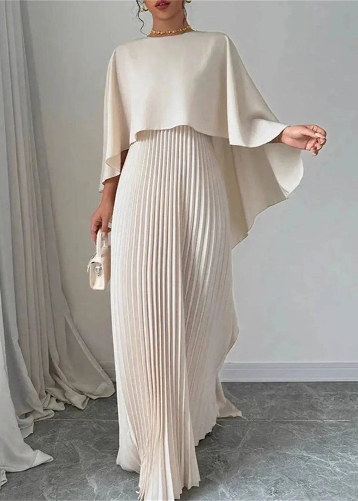 Women’s Pleated Cape Maxi Dress
