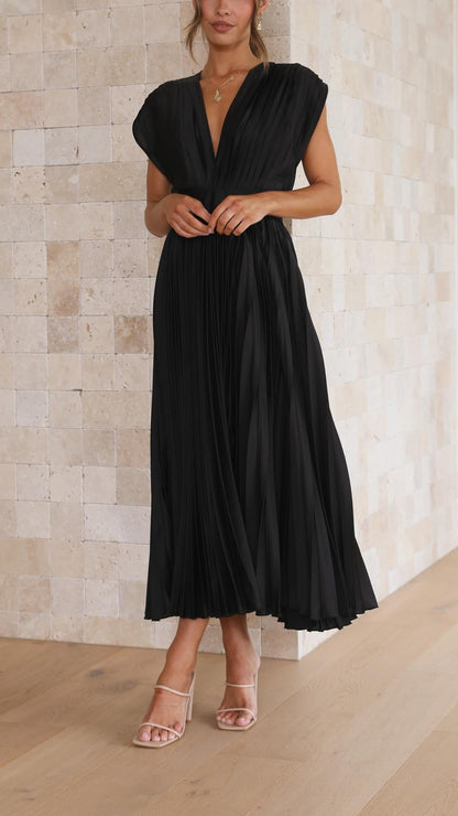 Women’s Pleated Maxi Dress with V-Neck