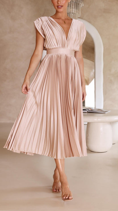 Women’s Pleated Maxi Dress with V-Neck