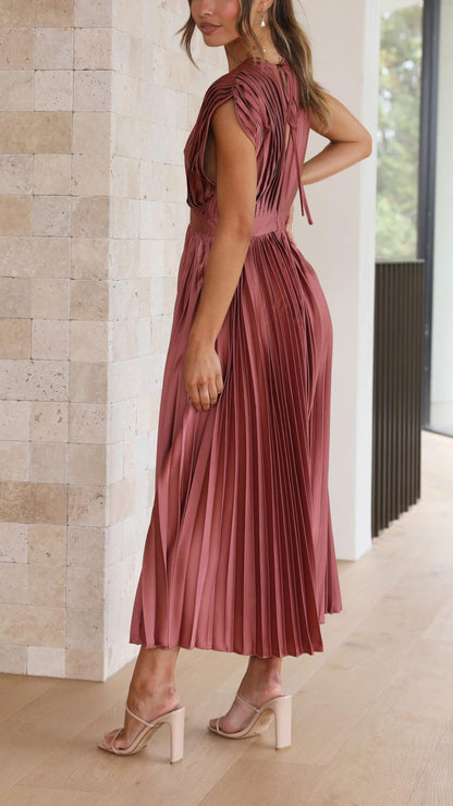 Women’s Pleated Maxi Dress with V-Neck