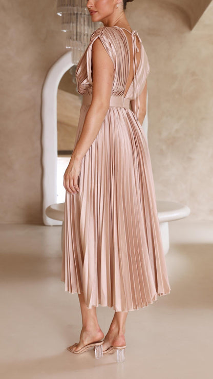 Women’s Pleated Maxi Dress with V-Neck
