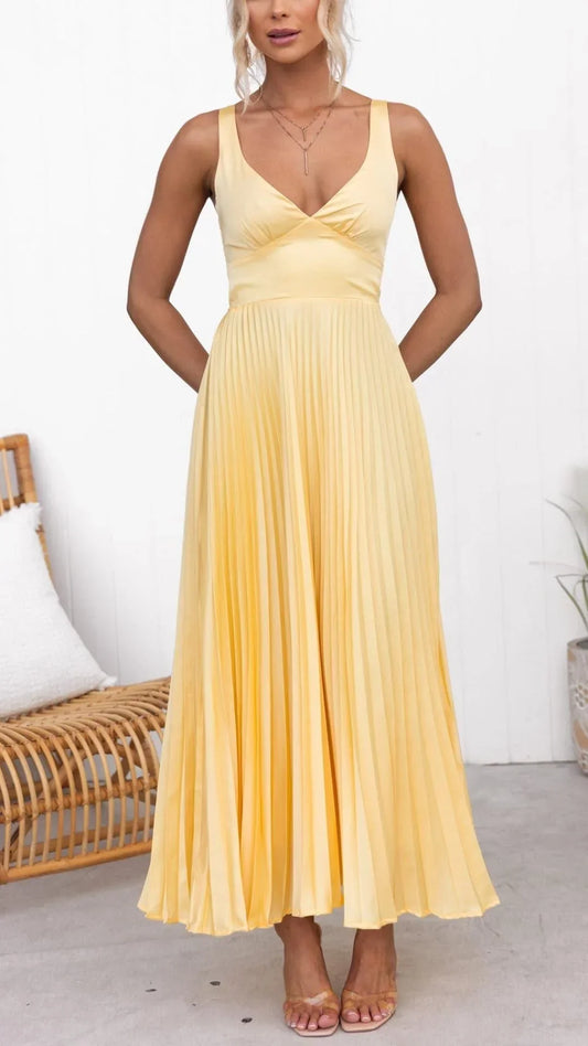 Women’s Pleated V-Neck Maxi Dress