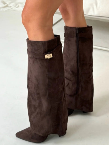 Women’s Pointed Toe Buckle Knee-High Boots