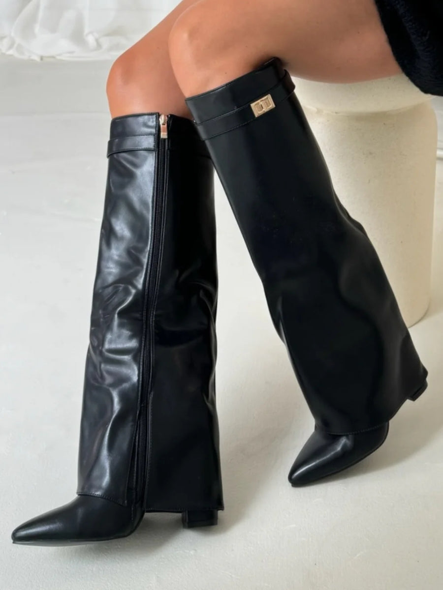 Women’s Pointed Toe Buckle Knee-High Boots