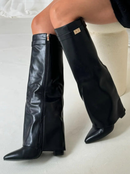 Women’s Pointed Toe Buckle Knee-High Boots