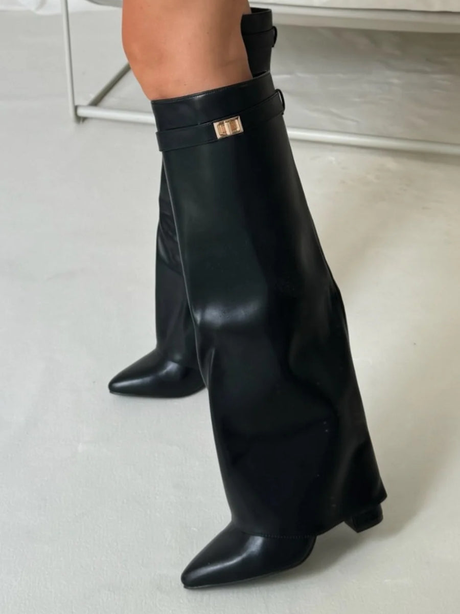 Women’s Pointed Toe Buckle Knee-High Boots